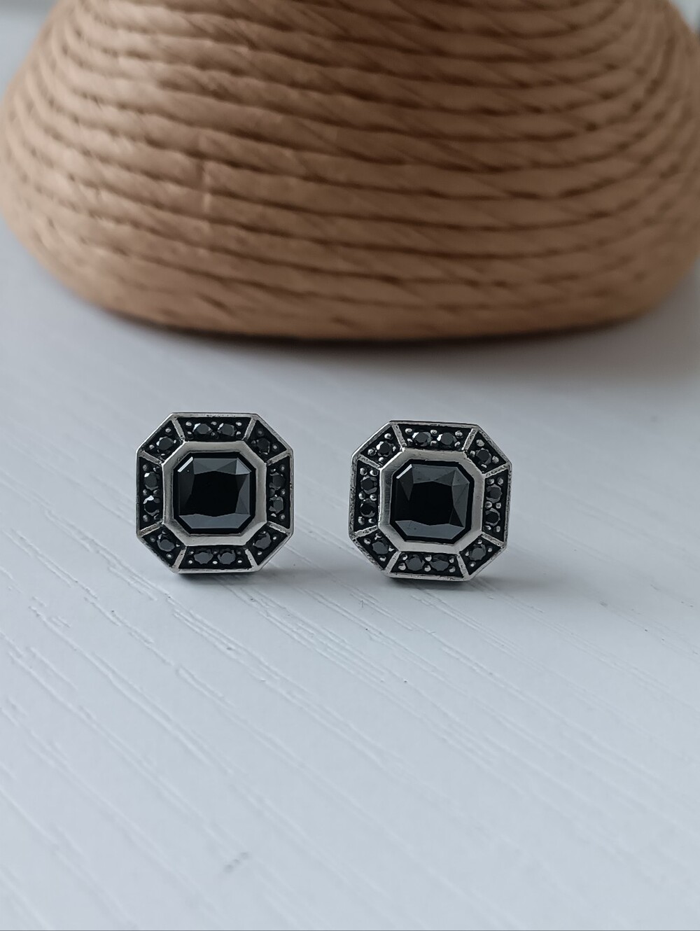 David Yurman Sterling Silver With Yellow Gold Black Diamond Earrings